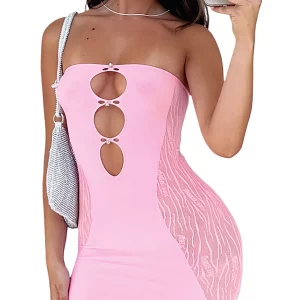 Y2K Summer Mesh Patchwork Bandeau Dress