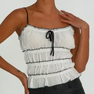 Y2K Summer Mini Sling Vest: White Sleeveless Backless Ruched Crop Top