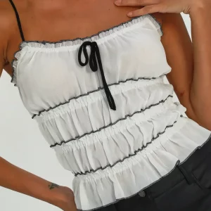 Y2K Summer Mini Sling Vest: White Sleeveless Backless Ruched Crop Top