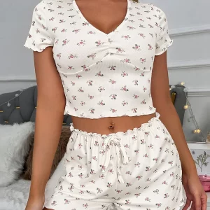 Y2K Summer Pajama Set - Retro Print Sleepwear for Women