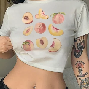 Y2K Summer Peach Print Crop Top - Retro Grunge Style