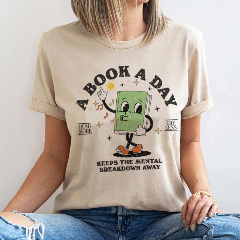 Y2K Summer Retro Fashion Graphic Tee - Cute Bookworm T-Shirt