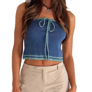 Y2K Summer Sexy Knitted Bandeau Crop Top - Off-Shoulder Tube Top