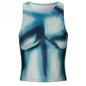 Y2K Summer Sexy Slim Fit Sleeveless Body Print Crop Top - Women's Club Party Fashion