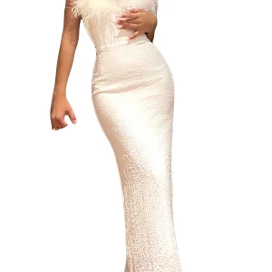 Y2K Summer Solid Color Bodycon Dress - Chic Off-Shoulder Plush Split Hem Evening Party Outfit