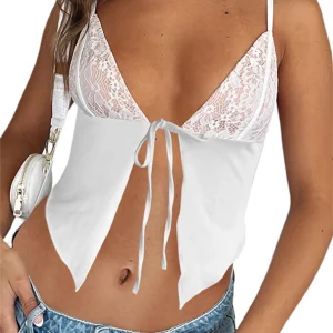 Y2K Summer White Lace Crochet Camisole with Spaghetti Straps