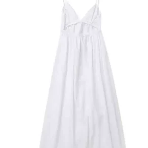 Y2K Summer White Sling Dress - Backless V-Neck Midi Dress