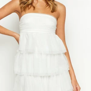 Y2K Summer White Strapless Ruffle Mini Dress - Party Beach Casual Elegant