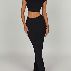 Y2K Summer Women 2 Piece Outfits: Capped Sleeve Top & Elastic Bodycon Skirt