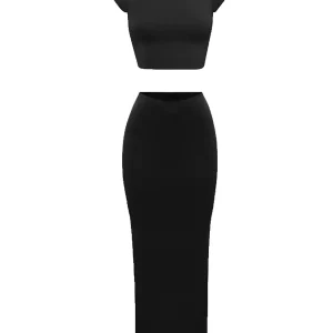 Y2K Summer Women 2 Piece Outfits: Capped Sleeve Top & Elastic Bodycon Skirt