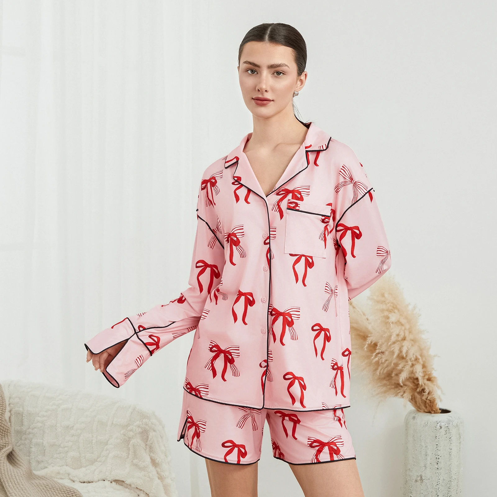 Y2K Summer Women's Bowknot Print Two-Piece Loungewear Set