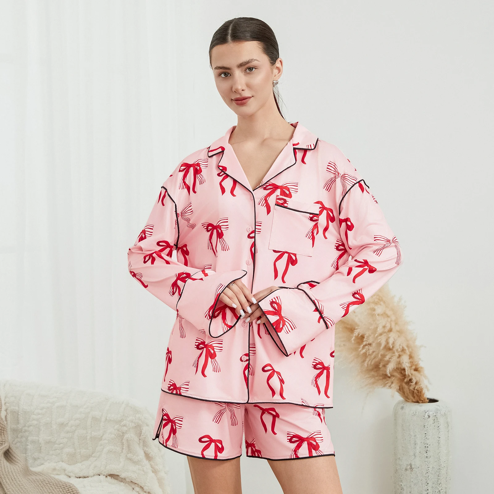 Y2K Summer Women's Bowknot Print Two-Piece Loungewear Set