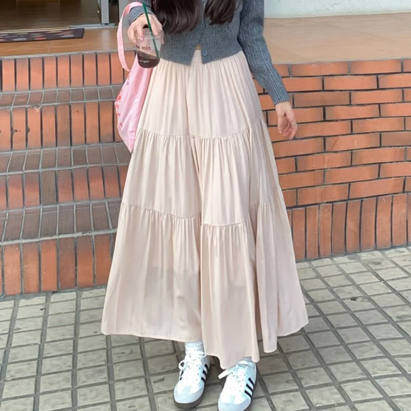 Y2K Summer Women's Long Skirt | Chic Solid A-Line Cake Skirt | Korean Fashion Casual Female Outfit