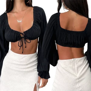 Y2K Summer Women's Slim Crop Top - Off Shoulder Sexy Backless Tube Top - Ruffle Ruched Cropped