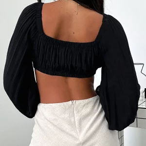 Y2K Summer Women's Slim Crop Top - Off Shoulder Sexy Backless Tube Top - Ruffle Ruched Cropped