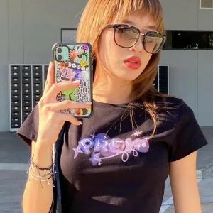 Y2K Sweet Kawaii Casual Top - Women's T-shirt with Cartoon Aesthetic