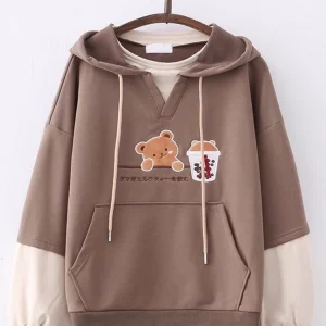 Y2K Teddy Bear Shoulder Bag - Street Casual Cartoon Print Hoodie