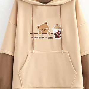 Y2K Teddy Bear Shoulder Bag - Street Casual Cartoon Print Hoodie