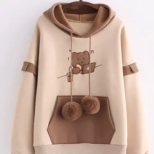 Y2K Teddy Bear Shoulder Bag - Street Casual Cartoon Print Hoodie