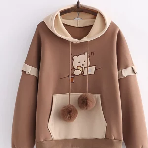 Y2K Teddy Bear Shoulder Bag - Street Casual Cartoon Print Hoodie