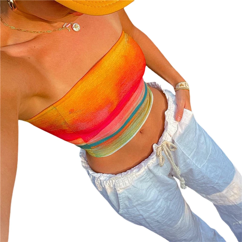 Y2K Tie Dye Tube Top: Aesthetic Summer Streetwear for Women