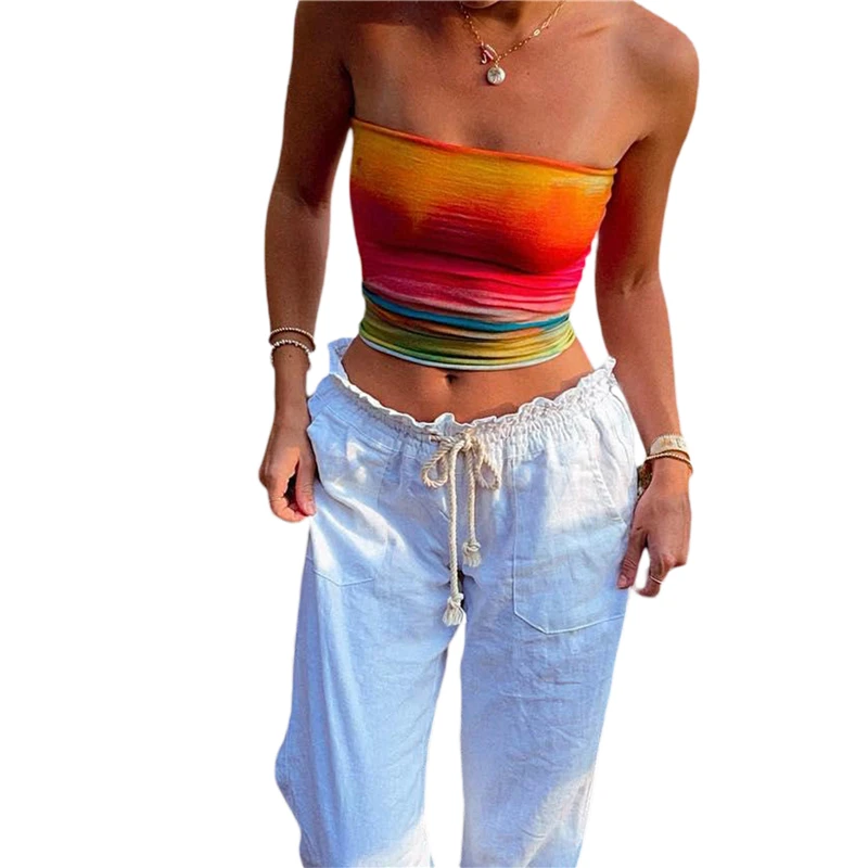 Y2K Tie Dye Tube Top: Aesthetic Summer Streetwear for Women