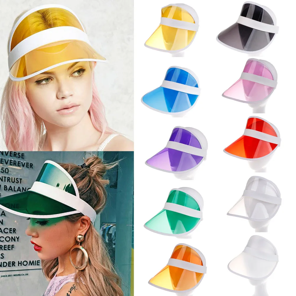 Y2K Transparent Sun Visor Hat - Clear Plastic Summer Party Cap