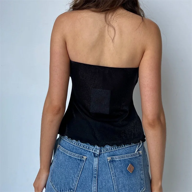 Y2K Tube Top: Solid Color Tie-Up Off-Shoulder Bandeau - Summer Streetwear