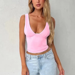 Y2K V-Neck Crop Top: Casual Slim Fit Corset Bustier Tank Top