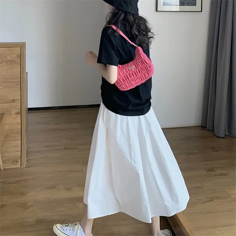 Y2K Vintage A-Line Long Skirt - Korean Style High Waist Elastic Midi Skirt