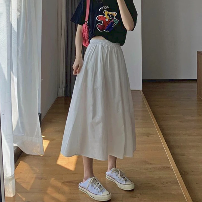 Y2K Vintage A-Line Long Skirt - Korean Style High Waist Elastic Midi Skirt