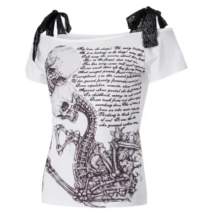 Y2k Vintage Aesthetic Skull Graphic Print Crop Top - Fairy Grunge Streetwear