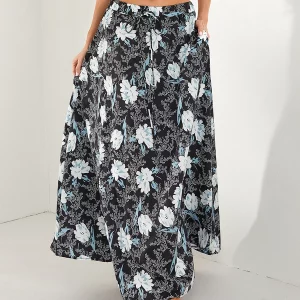 Y2K Vintage Boho Floral Print Swing Skirt - High Waist A-Line Flared Style