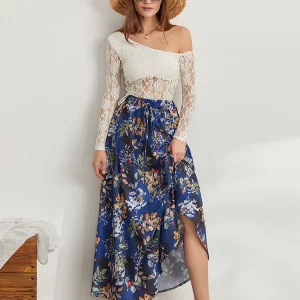 Y2K Vintage Boho Floral Print Swing Skirt - High Waist A-Line Flared Style