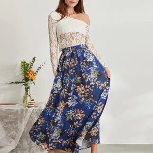 Y2K Vintage Boho Floral Print Swing Skirt - High Waist A-Line Flared Style