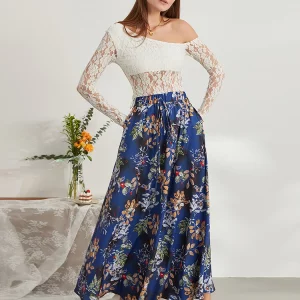 Y2K Vintage Boho Floral Print Swing Skirt - High Waist A-Line Flared Style