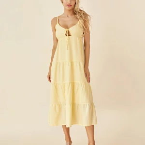 Y2K Vintage Boho Sleeveless Spaghetti Strap Backless Tie-Up A-line Midi Cami Dress