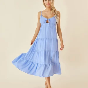 Y2K Vintage Boho Sleeveless Spaghetti Strap Backless Tie-Up A-line Midi Cami Dress