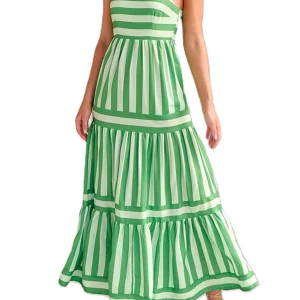 Y2K Vintage Boho Striped Swing Beach Dress - Backless Spaghetti Straps A-Line Sundress