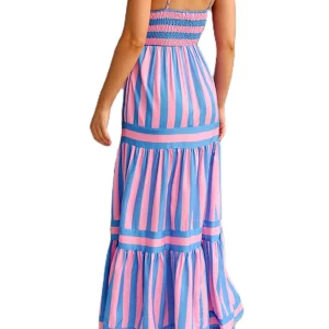 Y2K Vintage Boho Striped Swing Beach Dress - Backless Spaghetti Straps A-Line Sundress