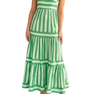 Y2K Vintage Boho Striped Swing Beach Dress - Backless Spaghetti Straps A-Line Sundress