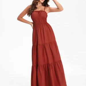 Y2K Vintage Boho Summer Swing Cami Dress - Backless Spaghetti Straps Pleated Flared