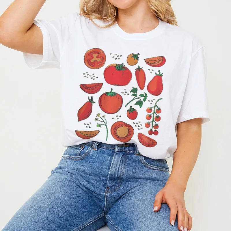 Y2K Vintage Boho Tomato Print T-Shirt | Botanical Graphic Tee for Women