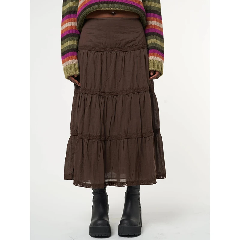 Y2k Vintage Brown Pleated Skirt - Harajuku Gothic Style