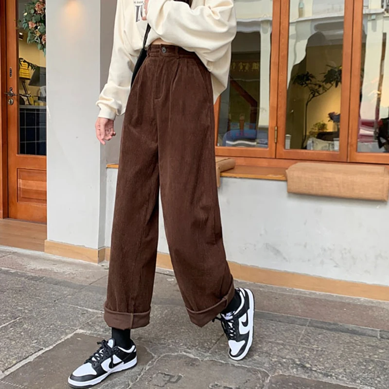 Y2K Vintage Corduroy Pants: High Waist Casual Straight Trousers