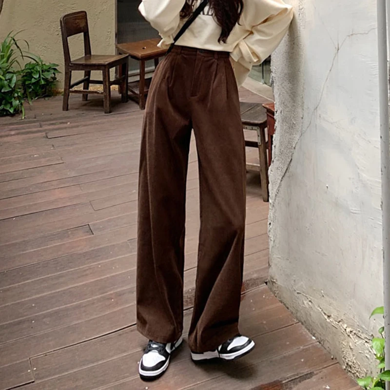 Y2K Vintage Corduroy Pants: High Waist Casual Straight Trousers