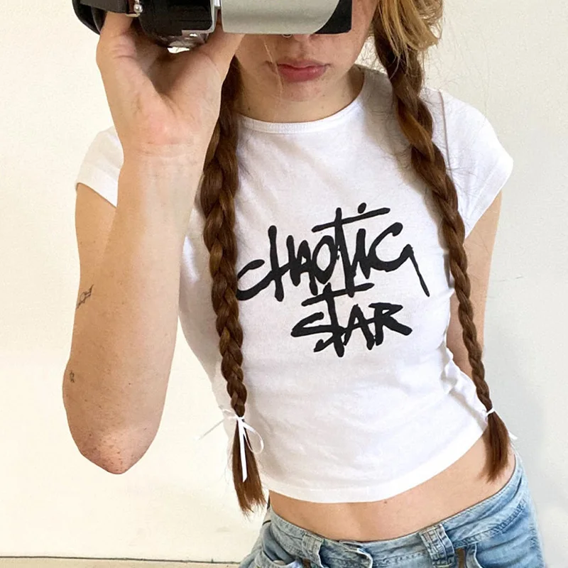 Y2K Vintage Crop Top: Japanese Kawaii Short Sleeve Tee - E-Girl Streetwear Punk Fashion