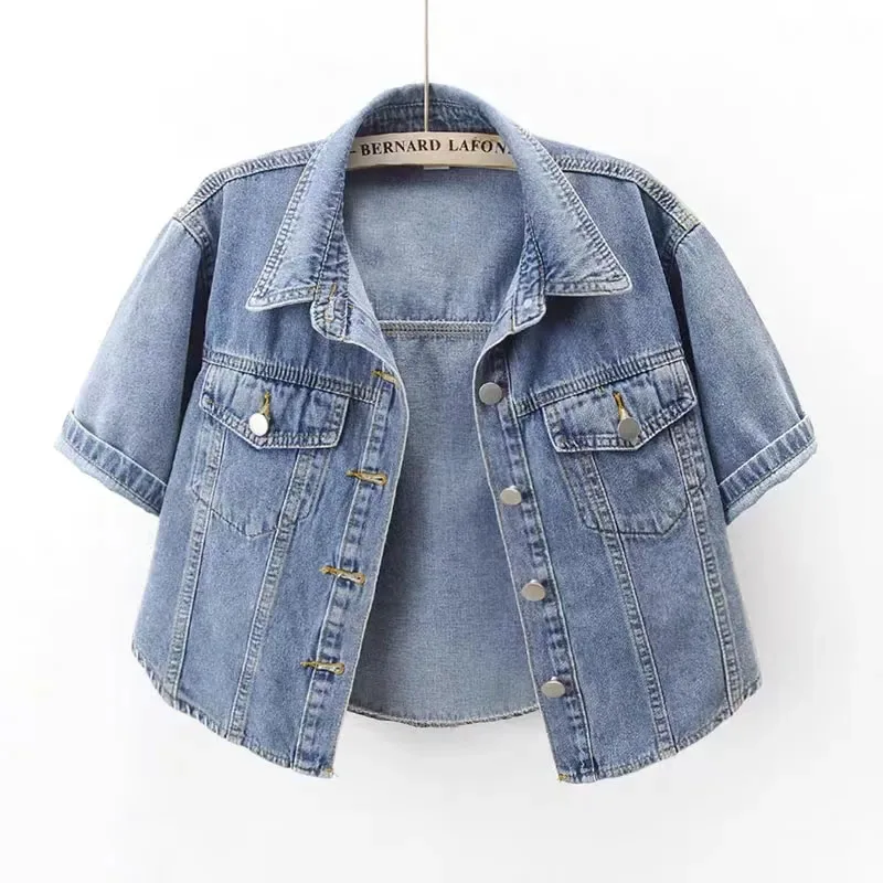 Y2K Vintage Cropped Denim Jacket - Loose Fit Single Breasted Harajuku Casual Top