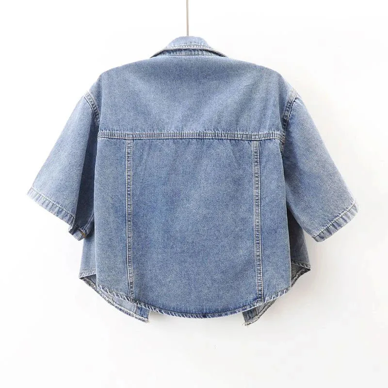 Y2K Vintage Cropped Denim Jacket - Loose Fit Single Breasted Harajuku Casual Top