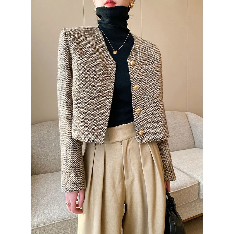 Y2K Vintage Cropped Tweed Jacket - Elegant Short Blazer for Women